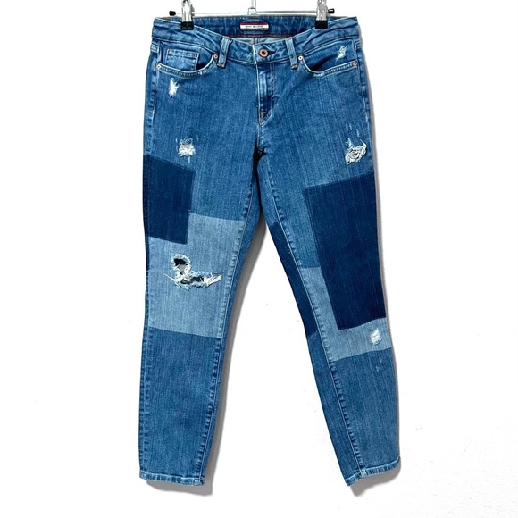 TOMMY HILFIGER Blue Ankle-Length skinny Patchwork Jeans 2 - Picture 1 of 16